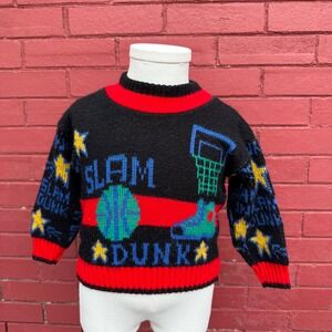 Vtg 90s Honors Slam Dunk Basketball Knit Sweater Stars 18 Months USA Sports